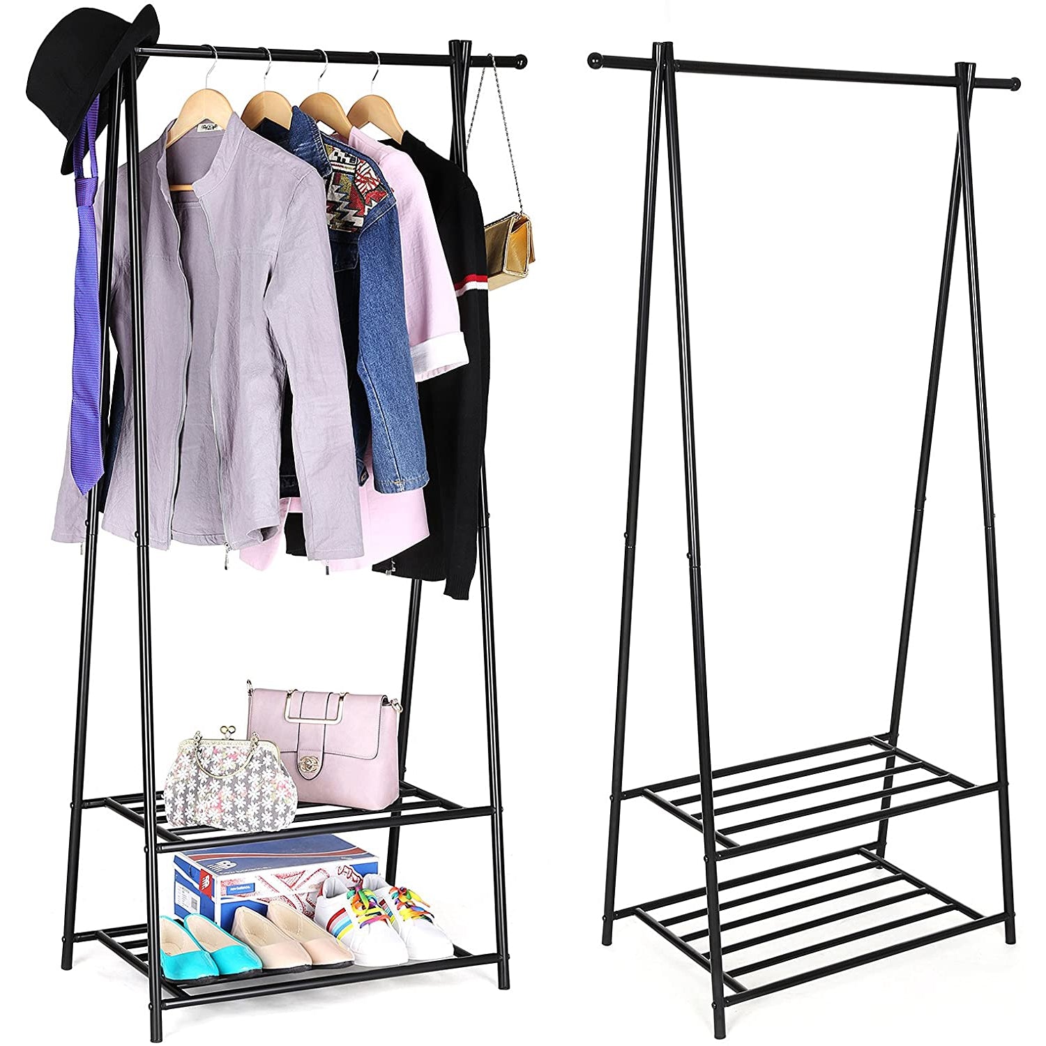 Nancy's Edroso Kledingstandaard - Kledingrek - Kledingstang - Schoenenrek - Zwart - ± 90 x 40 x 155 cm