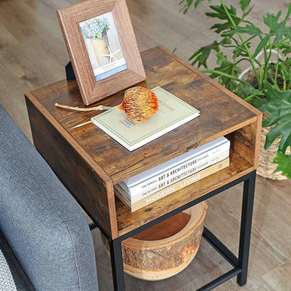 Table de chevet industrielle Nancy's Burbank - Table d'appoint - Tables de chevet - 2 étagères - Marron/Noir - Métal - 40 x 40 x 58 cm