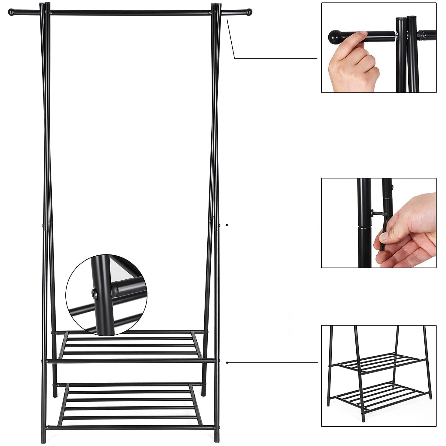 Nancy's Edroso Kledingstandaard - Kledingrek - Kledingstang - Schoenenrek - Zwart - ± 90 x 40 x 155 cm