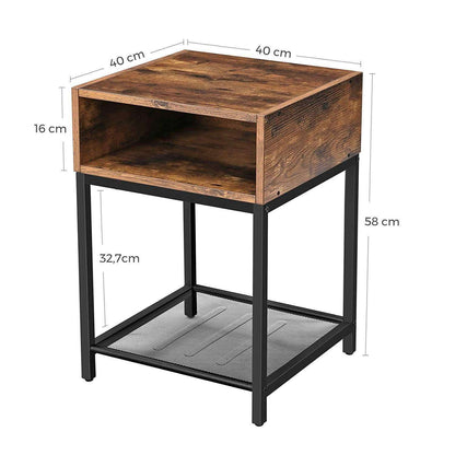 Table de chevet industrielle Nancy's Burbank - Table d'appoint - Tables de chevet - 2 étagères - Marron/Noir - Métal - 40 x 40 x 58 cm