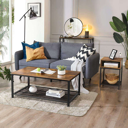 Table de chevet industrielle Nancy's Burbank - Table d'appoint - Tables de chevet - 2 étagères - Marron/Noir - Métal - 40 x 40 x 58 cm