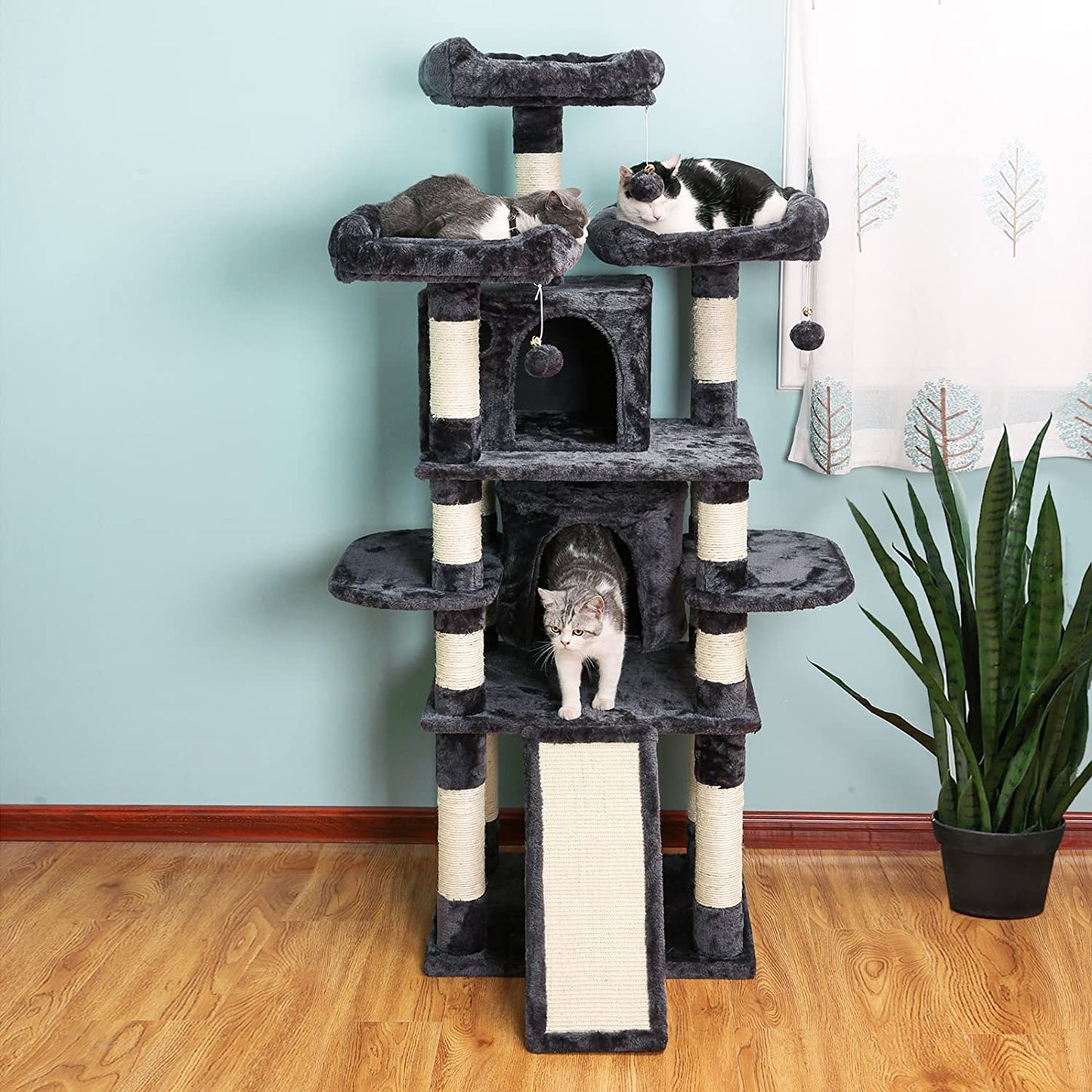 Arbre à chat de luxe Nancy's Clacton pour chats - Arbre à chat pour chat - 5 places couchées - Gris et blanc - 60 x 55 x 172 cm