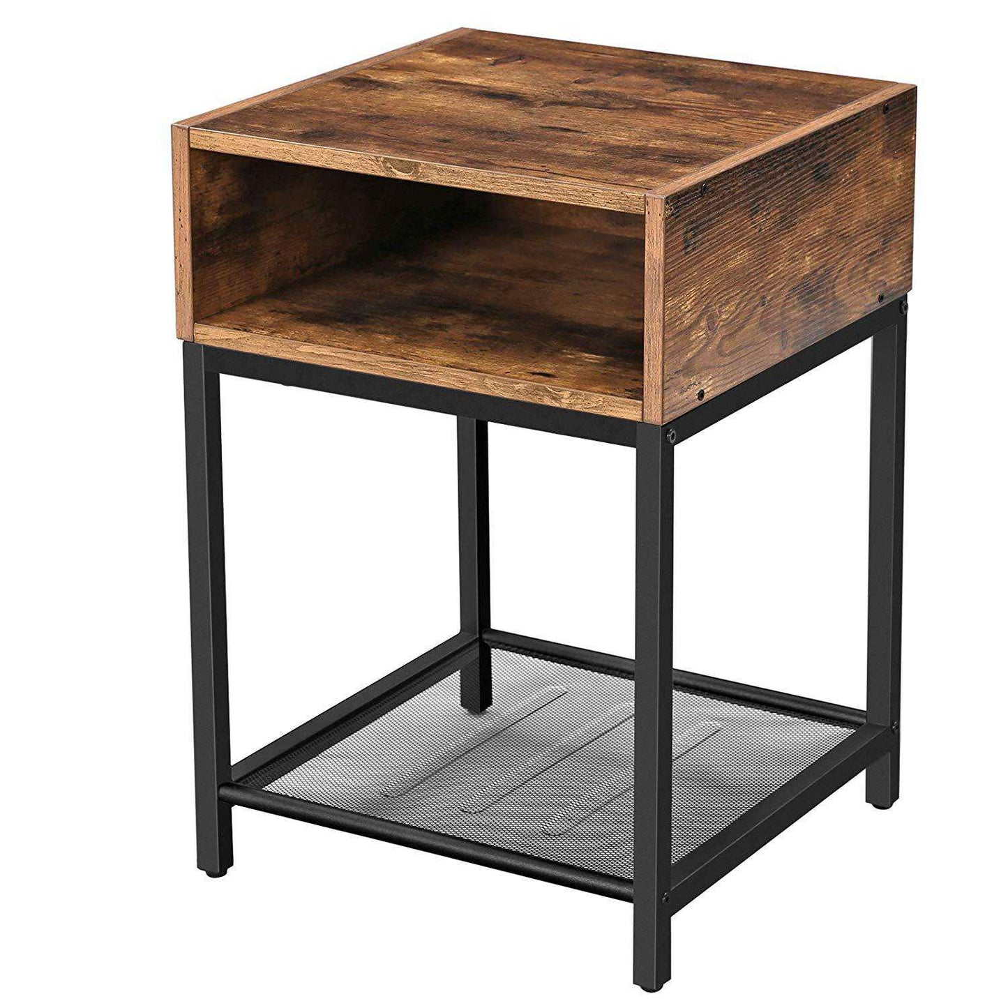 Table de chevet industrielle Nancy's Burbank - Table d'appoint - Tables de chevet - 2 étagères - Marron/Noir - Métal - 40 x 40 x 58 cm