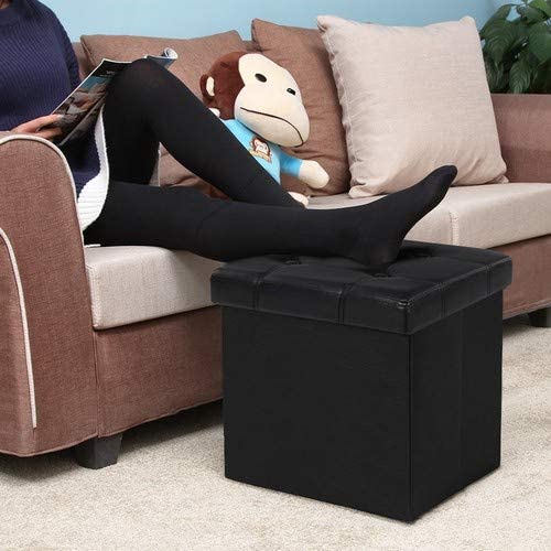 Nancy's Hocker - Black Leather Seating Chair with Storage - Pouf