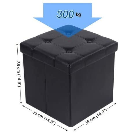 Nancy's Hocker - Zwarte Leren Zitstoel Met Opslag - Poef