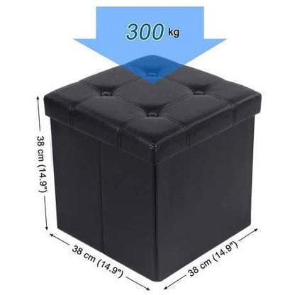 Nancy's Hocker - Zwarte Leren Zitstoel Met Opslag - Poef