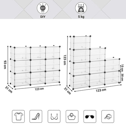 Nancy's Shoe Cabinet Transparent - Storage Cabinet - Transparent Shelf Cabinet - Shoe Cabinets - 9 Pairs of Shoes - 123 x 31 x 93 cm