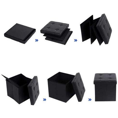 Nancy's Hocker - Zwarte Leren Zitstoel Met Opslag - Poef