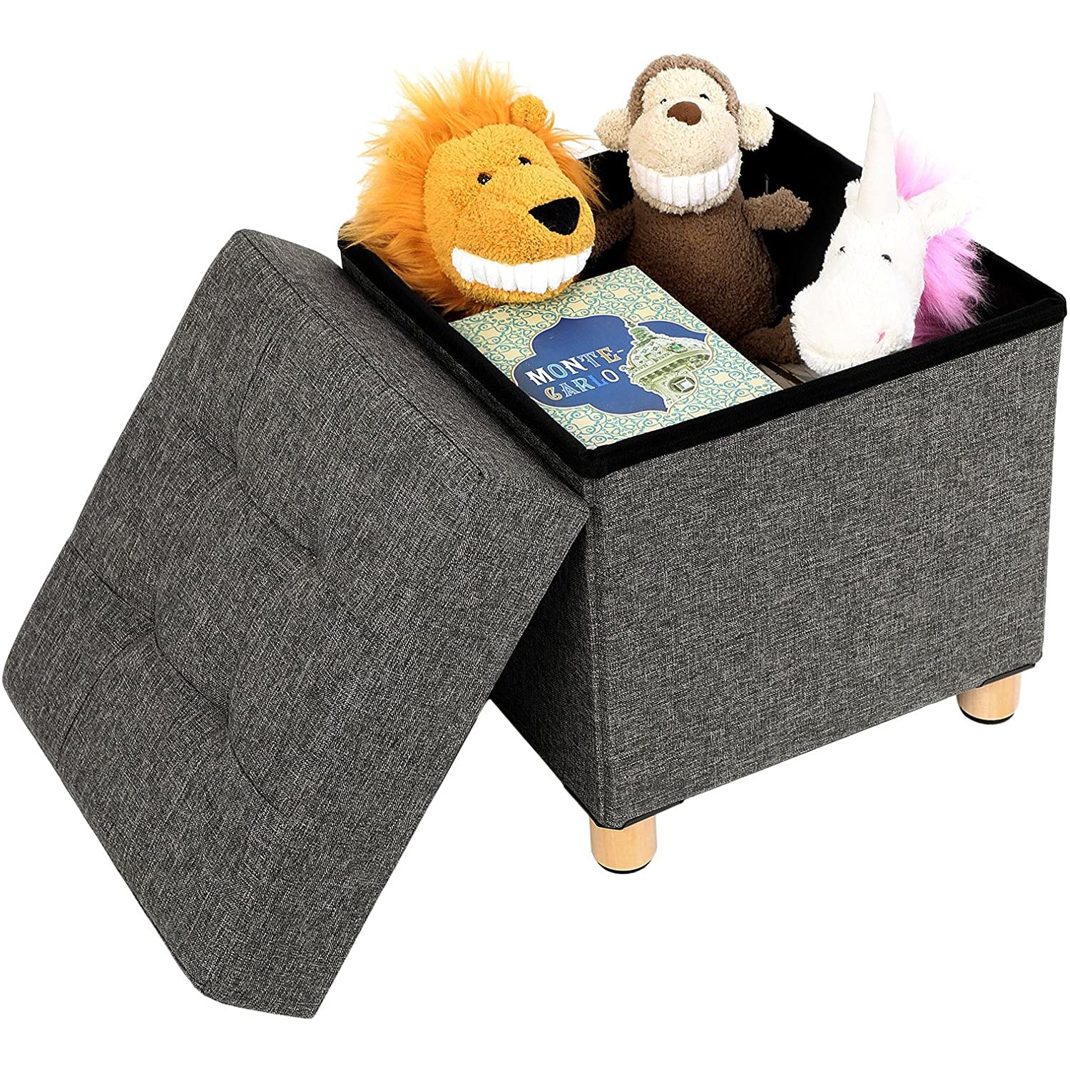 Nancy's Kleine Hocker - Zitstoel Met Opbergruimtes - Kruk Met Opslag - Poef - Grijs - ± 40 x 40 x 40 cm