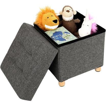Nancy's Kleine Hocker - Zitstoel Met Opbergruimtes - Kruk Met Opslag - Poef - Grijs - ± 40 x 40 x 40 cm