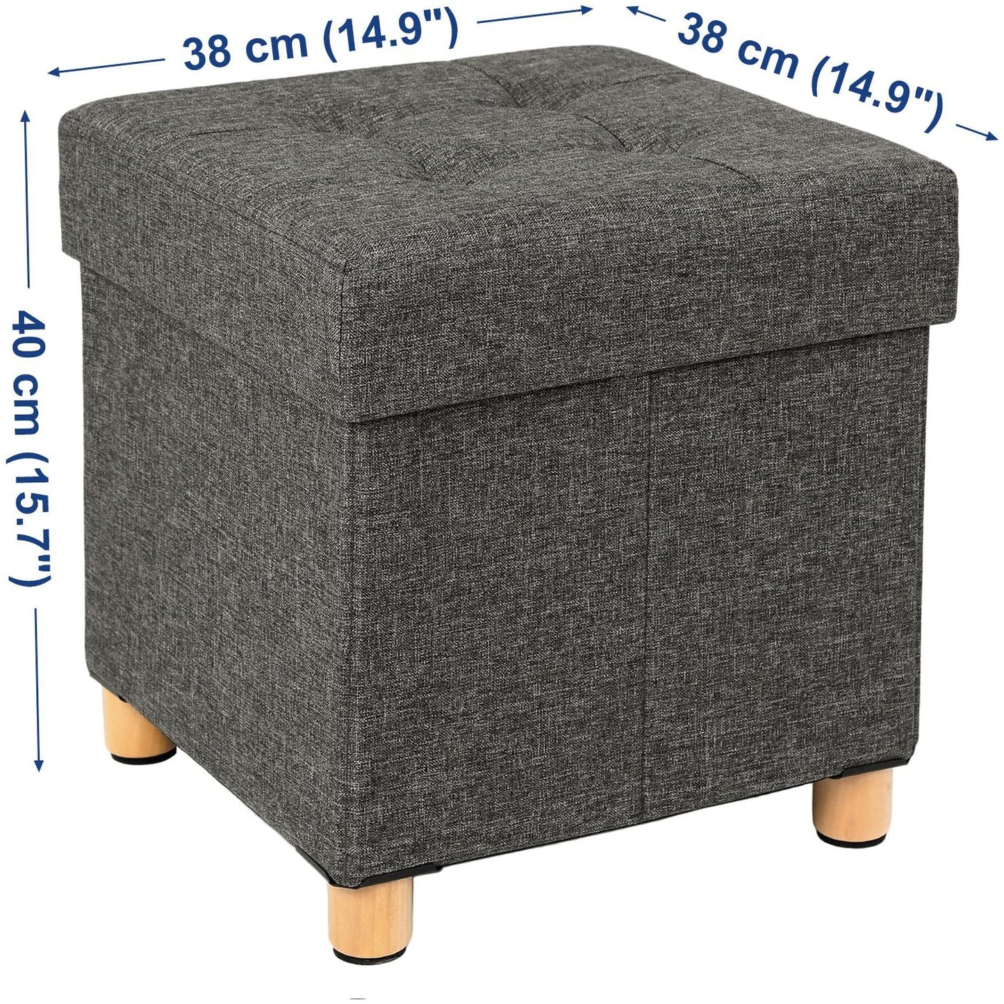 Nancy's Kleine Hocker - Zitstoel Met Opbergruimtes - Kruk Met Opslag - Poef - Grijs - ± 40 x 40 x 40 cm