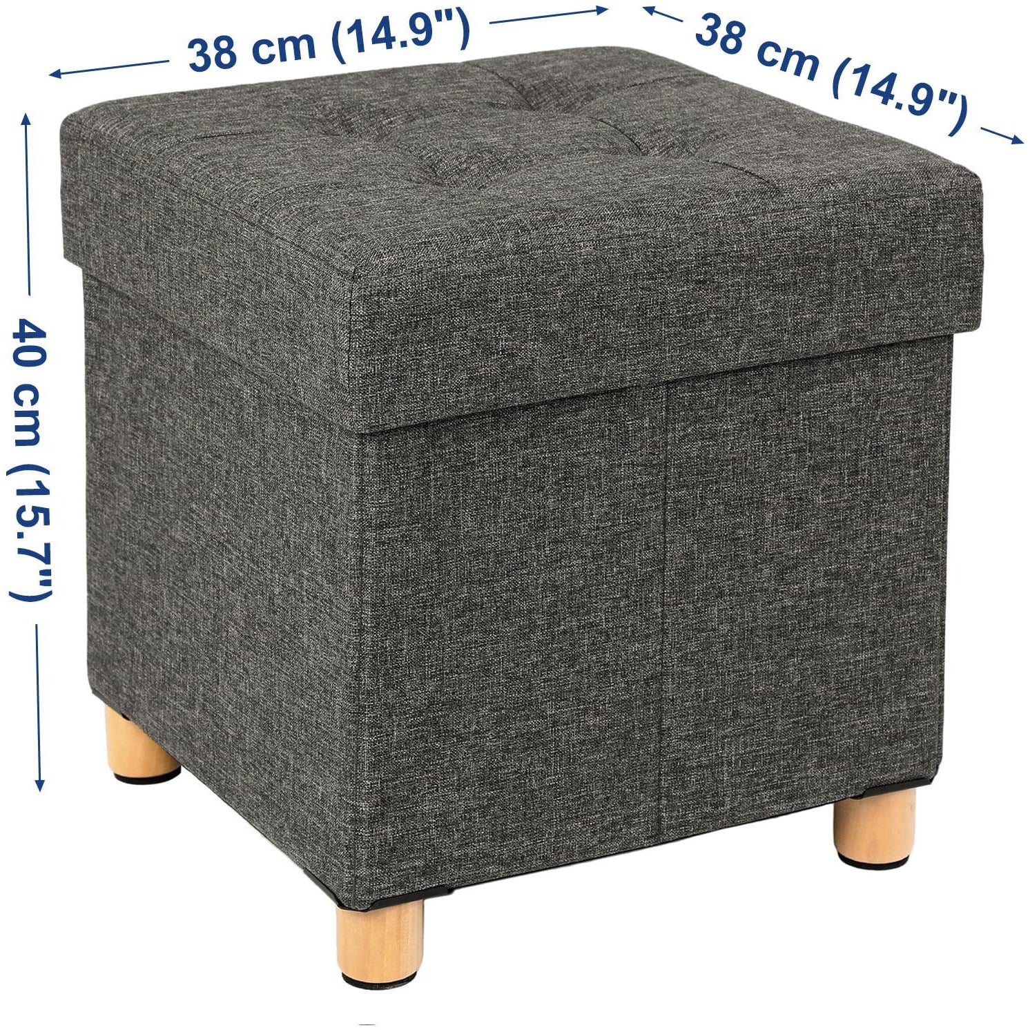 Nancy's Kleine Hocker - Zitstoel Met Opbergruimtes - Kruk Met Opslag - Poef - Grijs - ± 40 x 40 x 40 cm