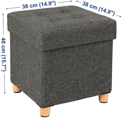 Nancy's Kleine Hocker - Zitstoel Met Opbergruimtes - Kruk Met Opslag - Poef - Grijs - ± 40 x 40 x 40 cm