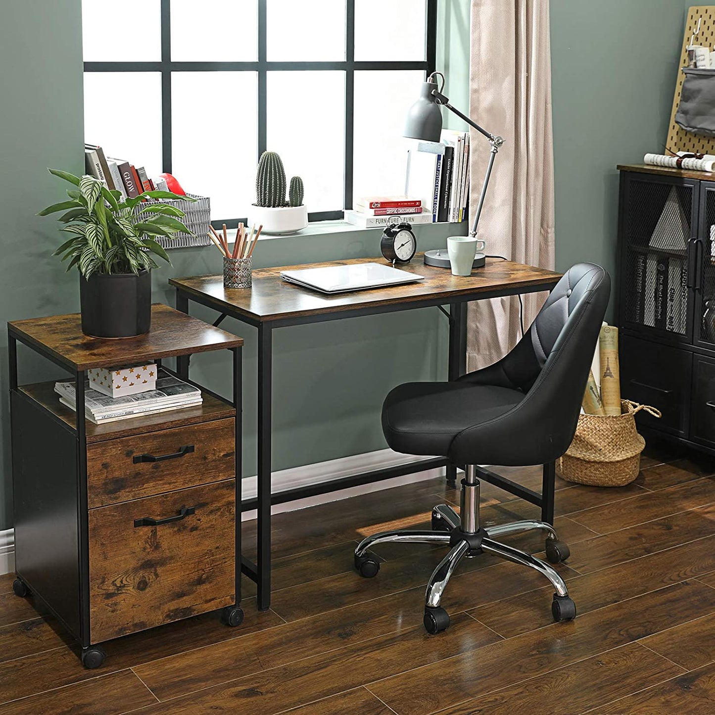 Nancy's Whatcom Bureau - Industriële Werktafel - Computertafel - Bruin / Zwart - 100 x 50 x 75 cm