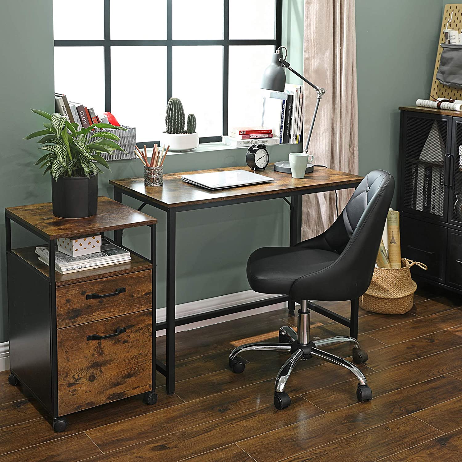 Nancy's Whatcom Bureau - Industriële Werktafel - Computertafel - Bruin / Zwart - 100 x 50 x 75 cm