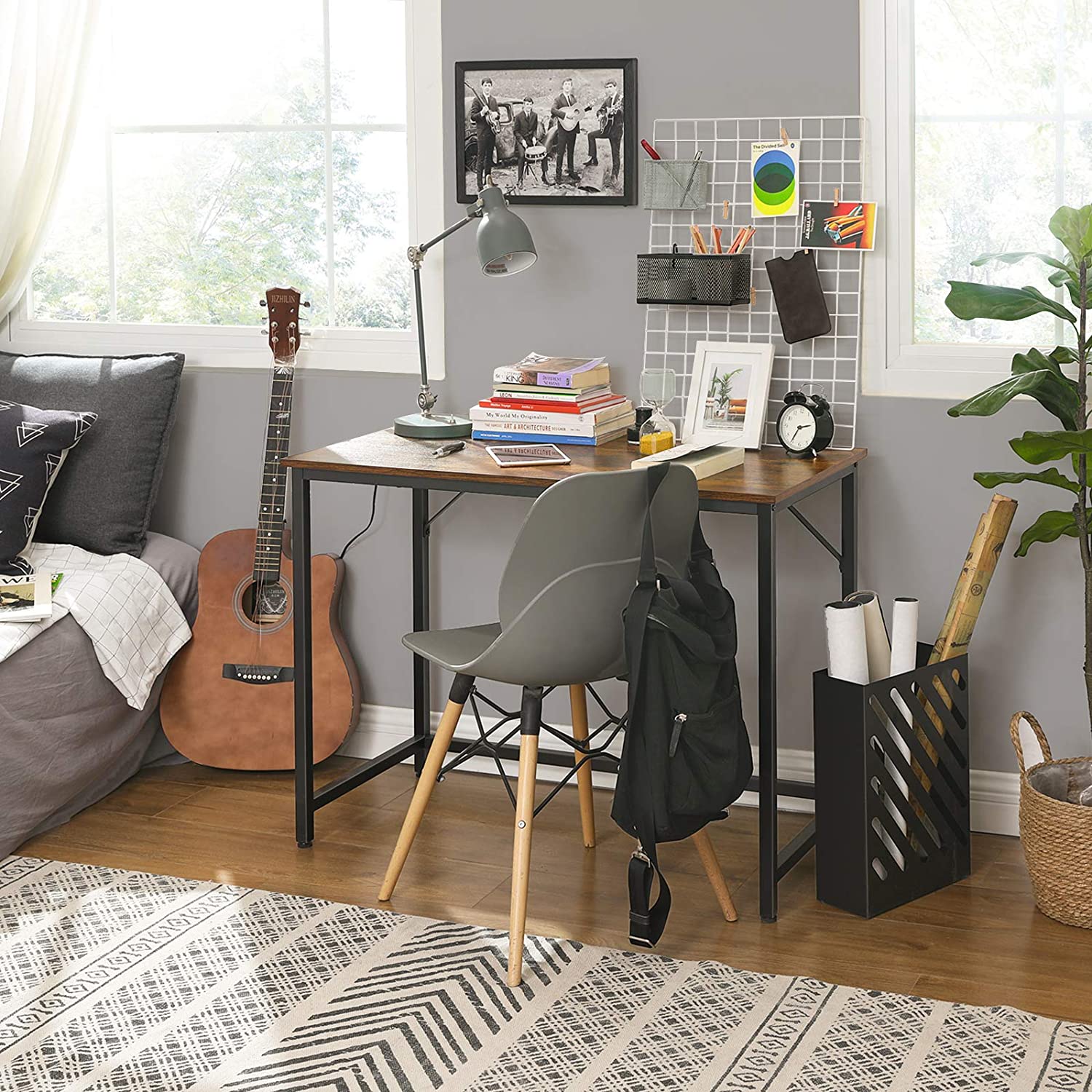 Nancy's Whatcom Bureau - Industriële Werktafel - Computertafel - Bruin / Zwart - 100 x 50 x 75 cm