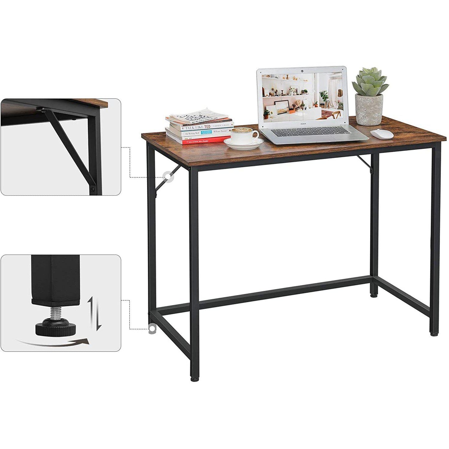 Nancy's Whatcom Bureau - Industriële Werktafel - Computertafel - Bruin / Zwart - 100 x 50 x 75 cm