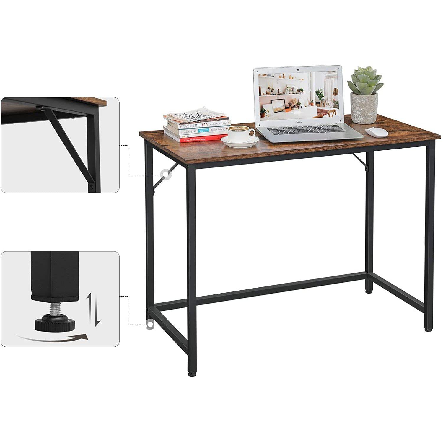 Nancy's Whatcom Bureau - Industriële Werktafel - Computertafel - Bruin / Zwart - 100 x 50 x 75 cm