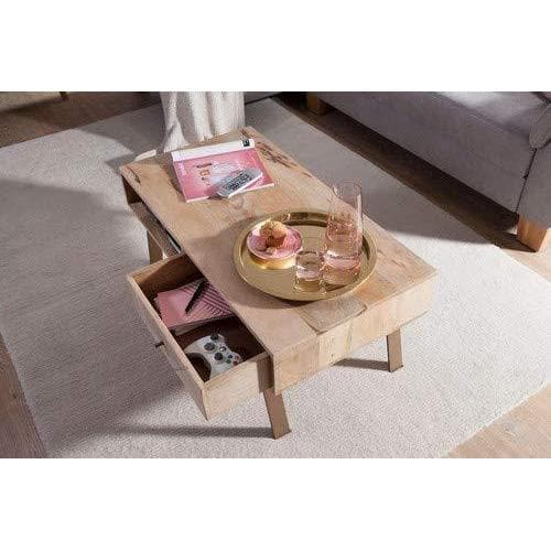 Nancy's Sibria Salontafel - Koffietafel - Bruin / Goudbruin - Mangohout / Staal - ± 95 x 50 x 40 cm
