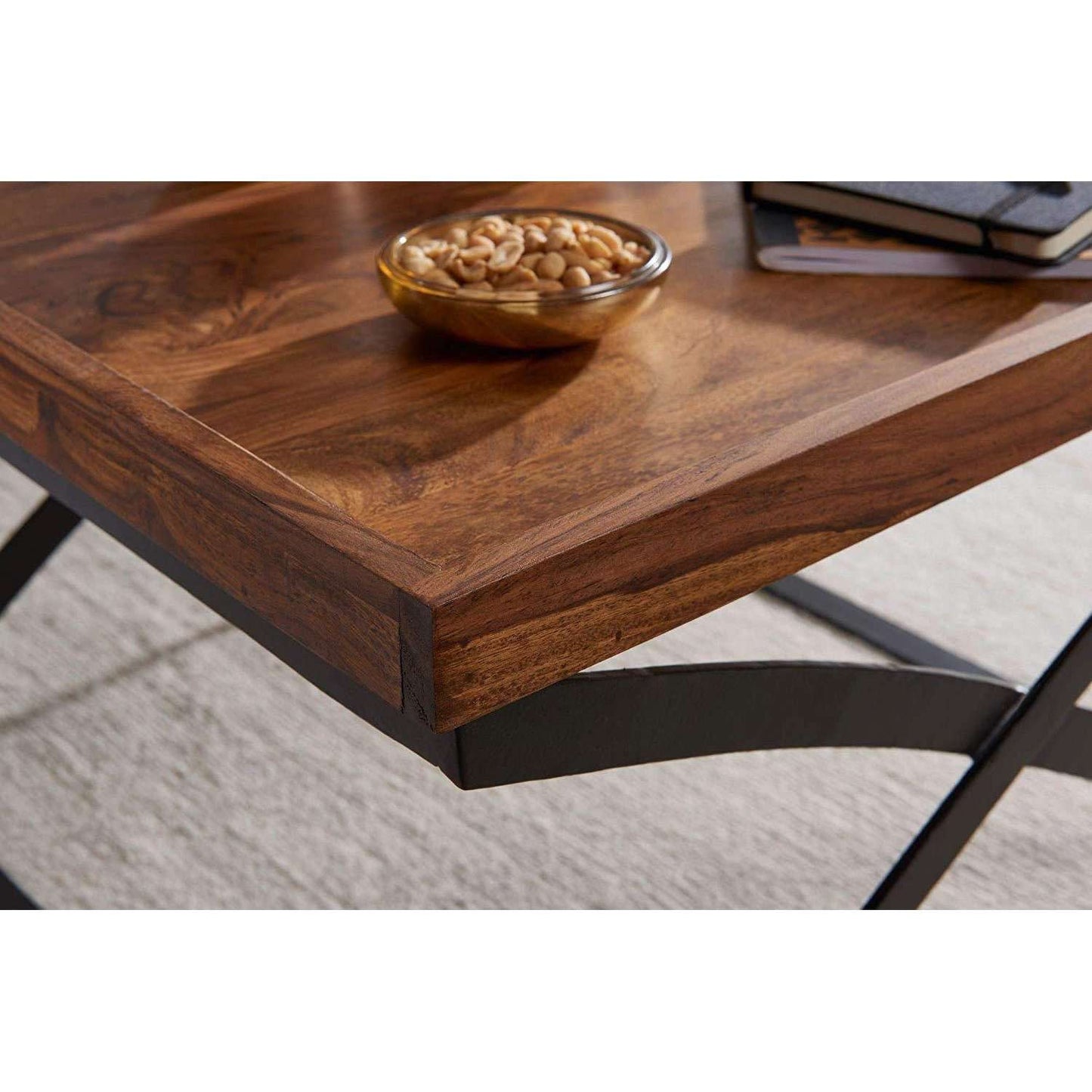 Table basse industrielle de Nancy - Table de salon en bois - Bois de Sesham - 63 x 39 x 63 cm