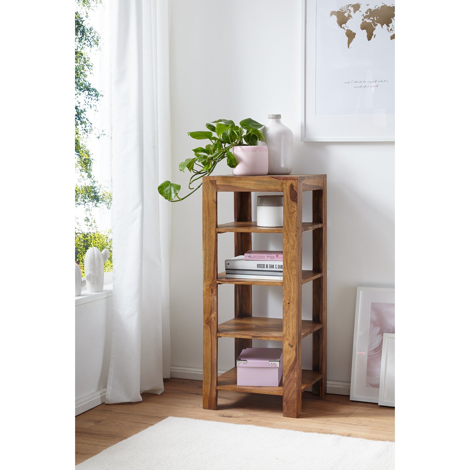 Nancy's Oakes Boekenkast - Opbergkast - 5 Niveaus - Massief Hout - Sheesham - 44 x 44 x 105 cm - Bruin