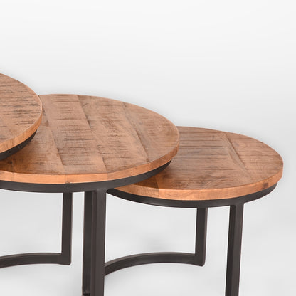 Nancy's Coffee Table Set Triplet - Table d'appoint - Table basse - Tables - Ronde - Industriel - Bois de manguier - Brut