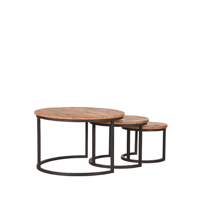 Nancy's Coffee Table Set Triplet - Table d'appoint - Table basse - Tables - Ronde - Industriel - Bois de manguier - Brut