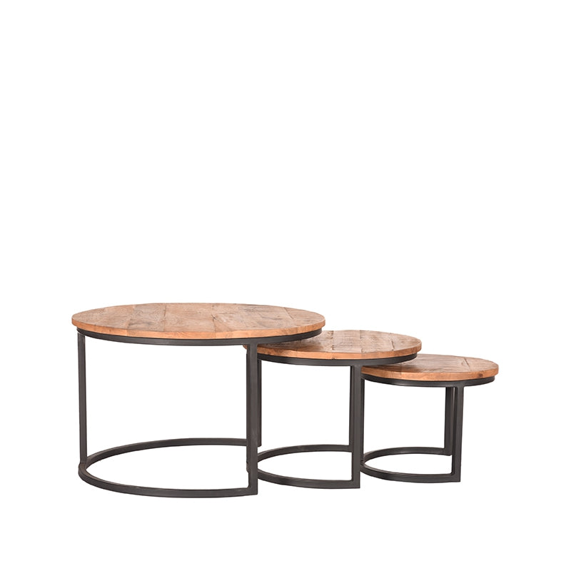 Nancy's Coffee Table Set Triplet - Table d'appoint - Table basse - Tables - Ronde - Industriel - Bois de manguier - Brut