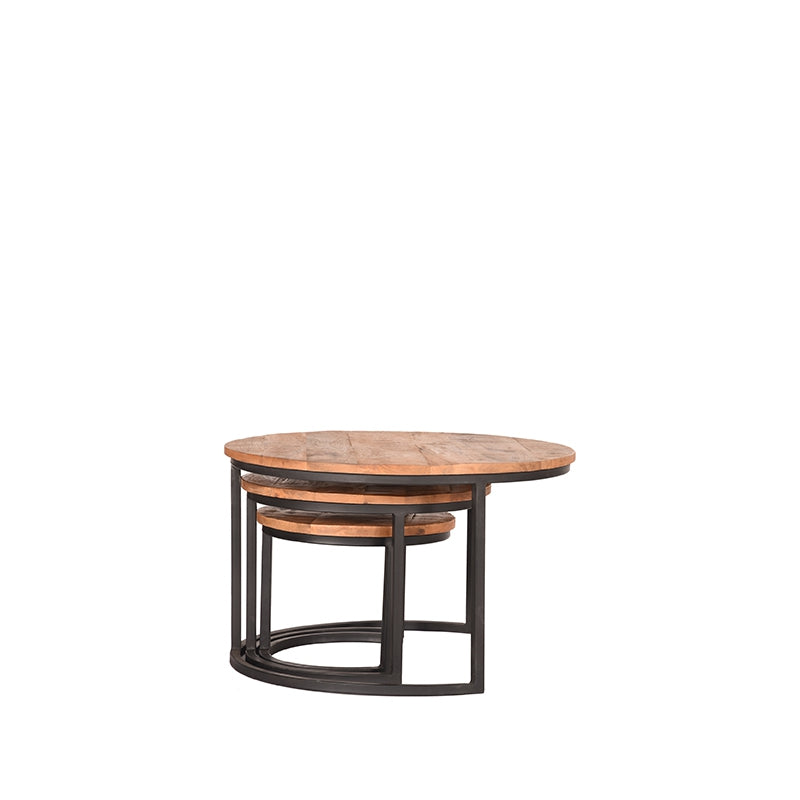 Nancy's Coffee Table Set Triplet - Table d'appoint - Table basse - Tables - Ronde - Industriel - Bois de manguier - Brut