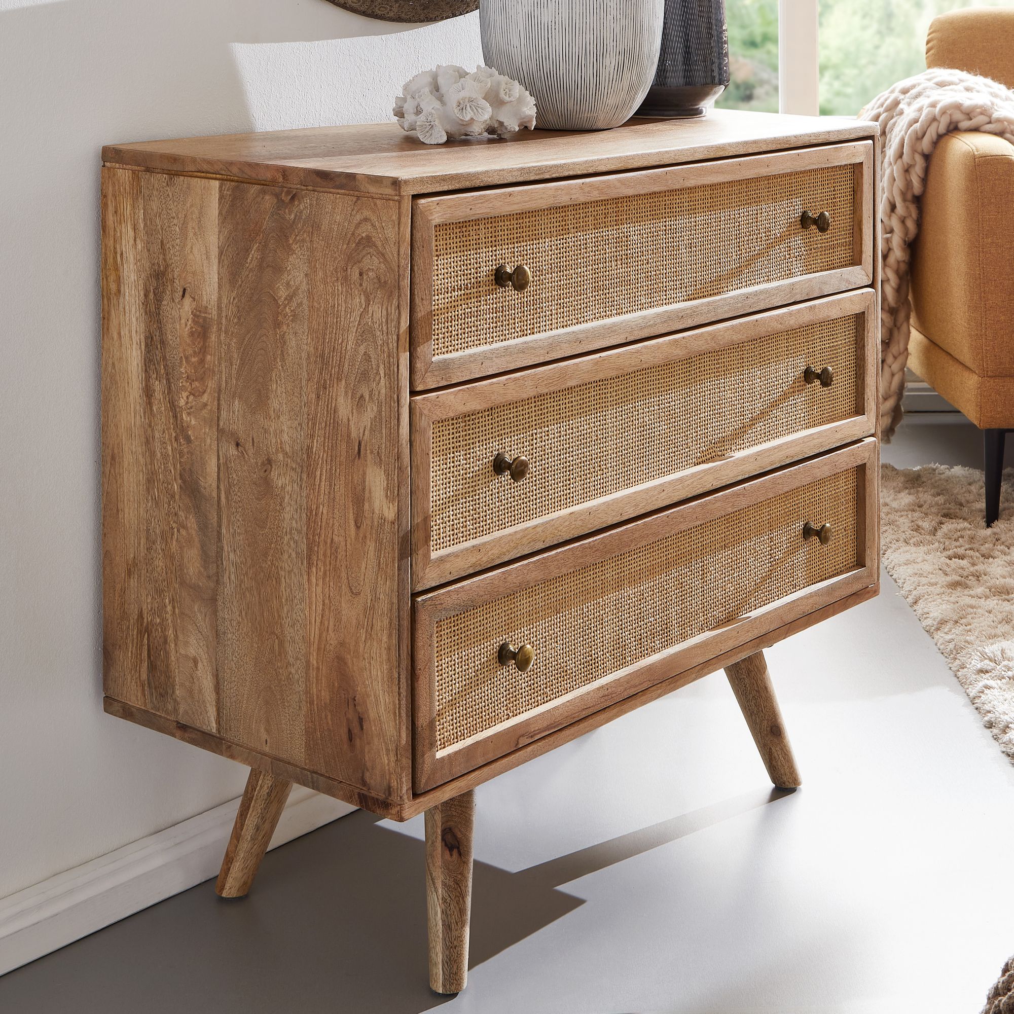 Nancy's Newton Sideboard - Solid Mango Wood - Handmade - Chest of Drawers - Wooden Cabinet - 80 x 75 x 40 cm - Brown - Industrial